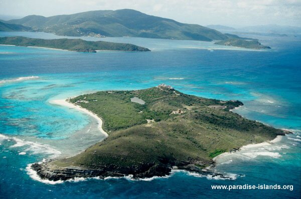 Aerial photograph of Necker Island with Virgin Gorda in the back ground