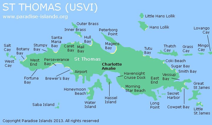 virgin saint thomas Map islands of