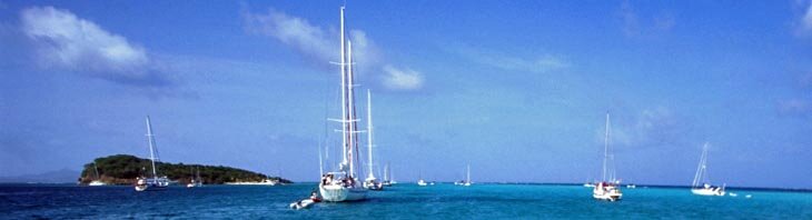 Yachts at anchor off Baradal island in the Tobago Cays