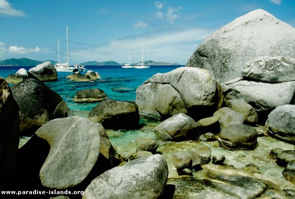 The Baths, Virgin Gorda. Roack and Sailboat